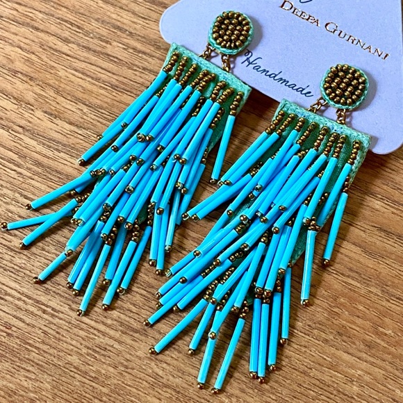 NWT Deepa Gurnani Beaded Gold Statement Earrings - Picture 11 of 12